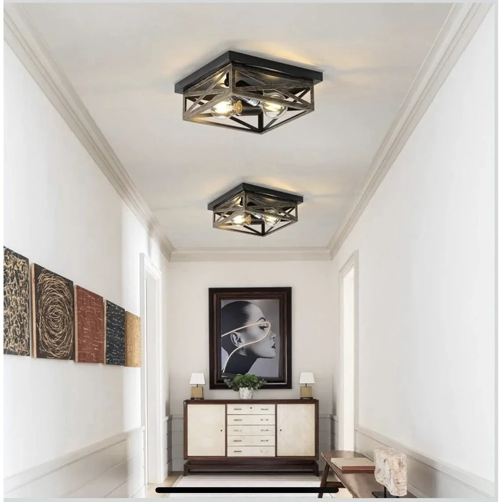 Flush Mount Ceiling Light Fixture Modern Farmhouse Industrial Metal Cage 2Pack